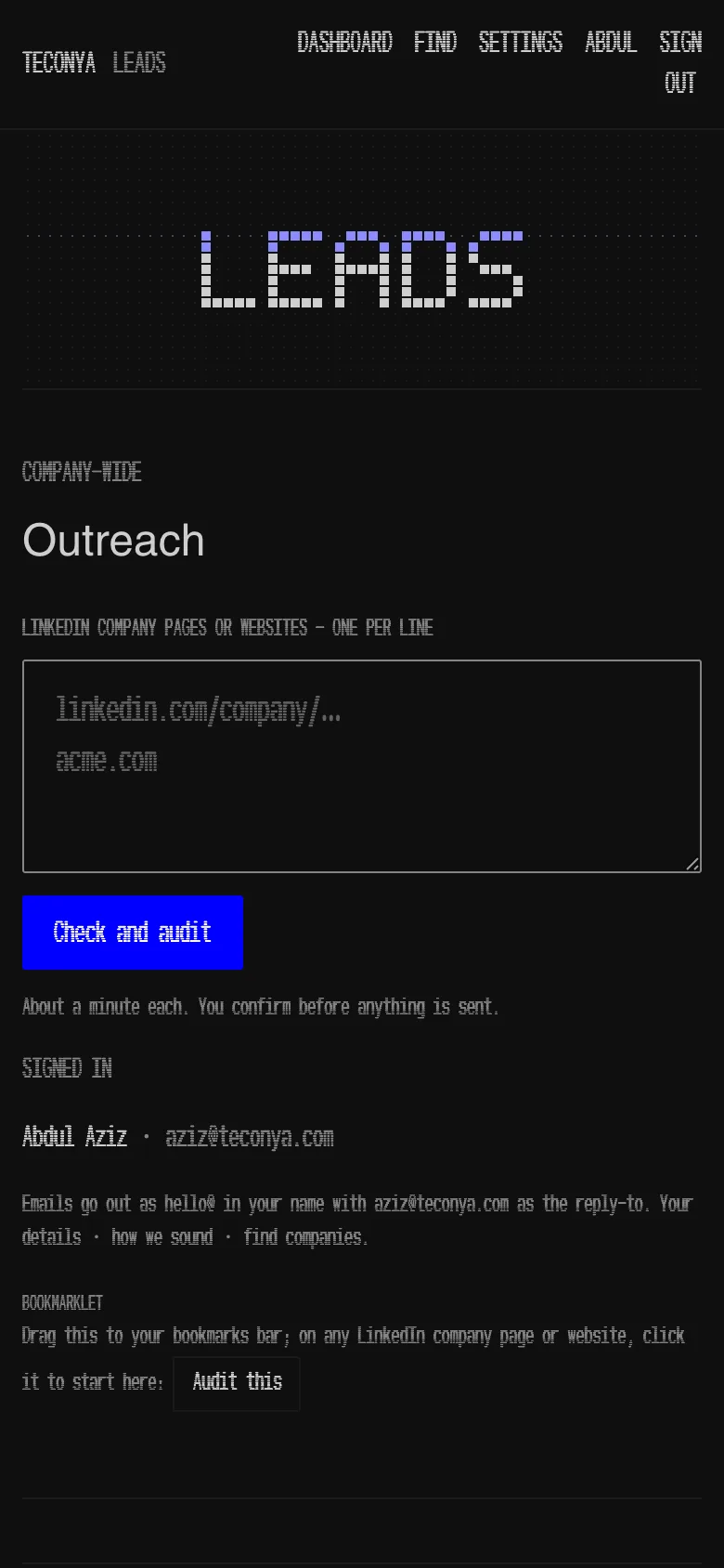 The same dashboard on a phone: the paste box and the funnel, one column.